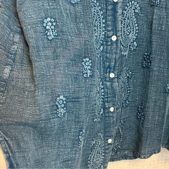 Soft Surrounding Blue Top M Embroidered Paisley Button Down Semi Sheer Gauzy - Picture 9 of 11